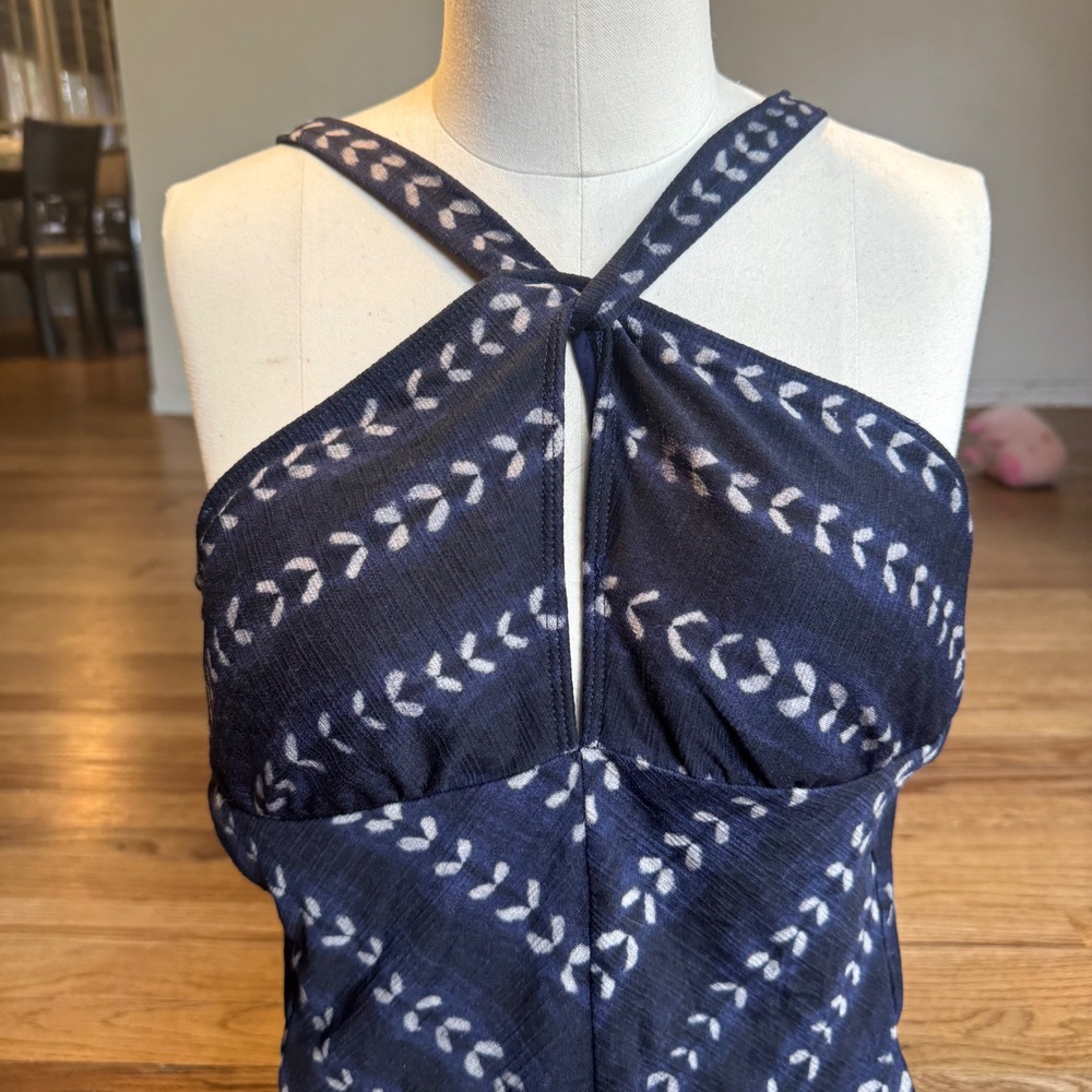Robin Piccone Navy Blue Chevron Print Halter One Piece Swimsuit  Size 6 - Picture 6 of 7